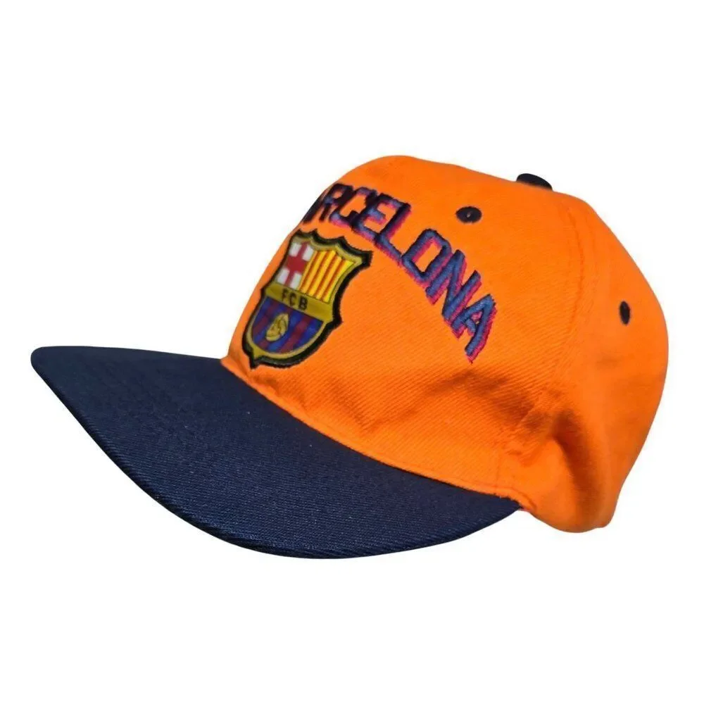 FC Barcelona Orange & Navy Baseball Cap With Embroidered Logo One Size Fits All